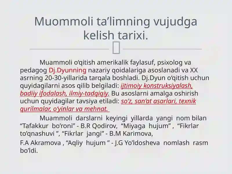 Muammoli ta'lim rivojlantiruvchi ta'lim texnologiyasi 2