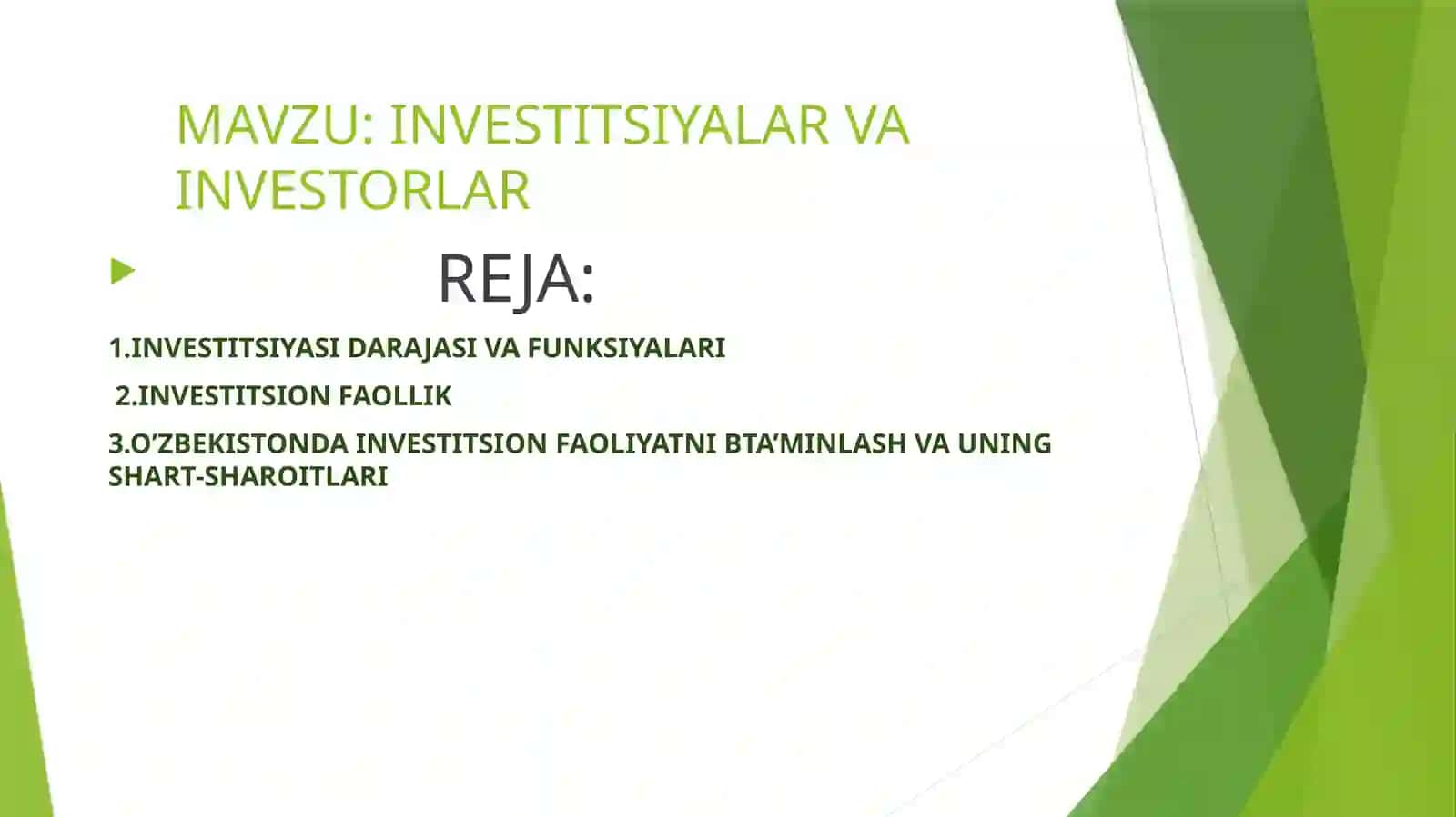INVESTITSIYALAR VA INVESTORLAR 2
