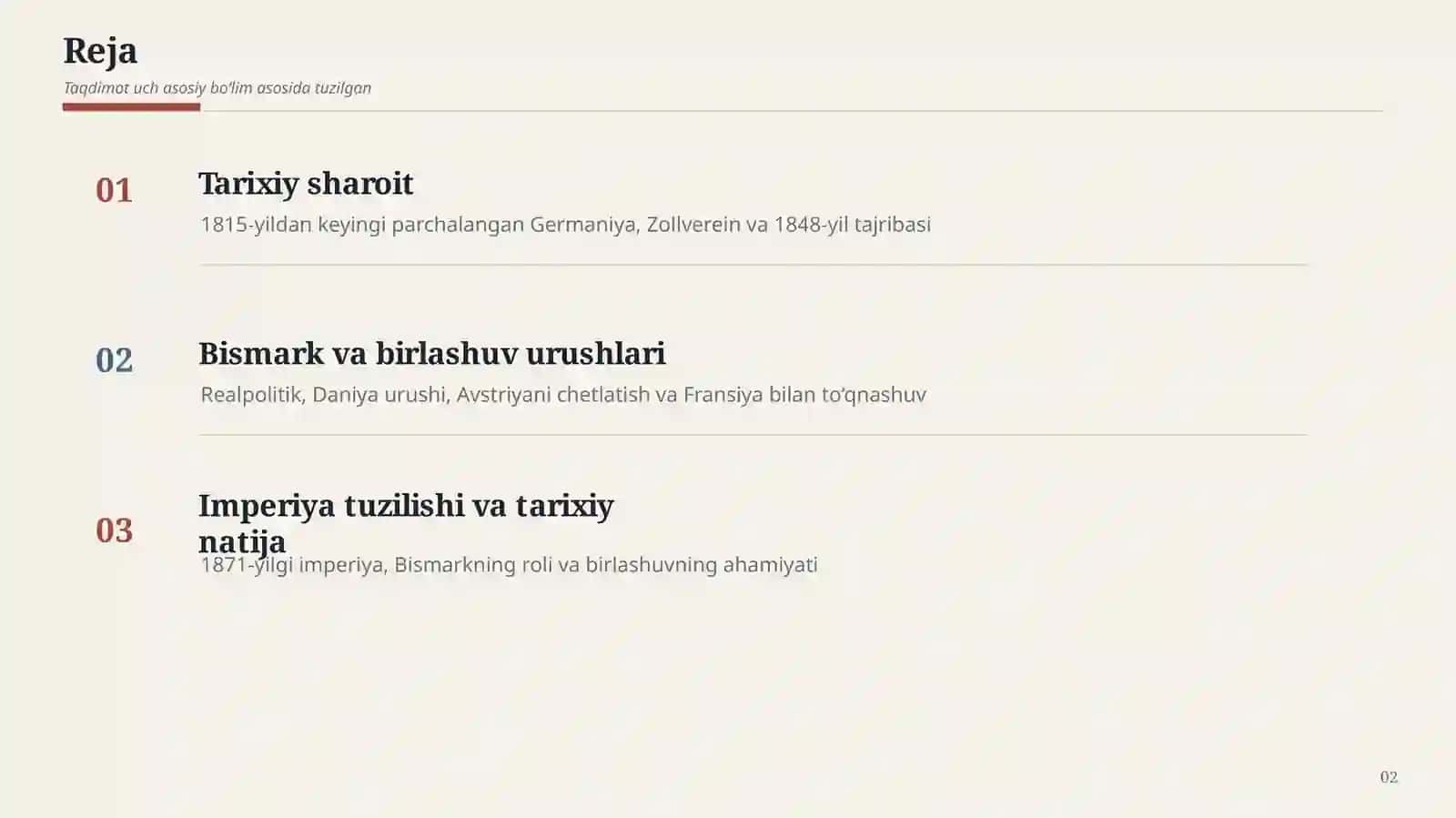 O. Bismark va Germaniya birlashuvi 2