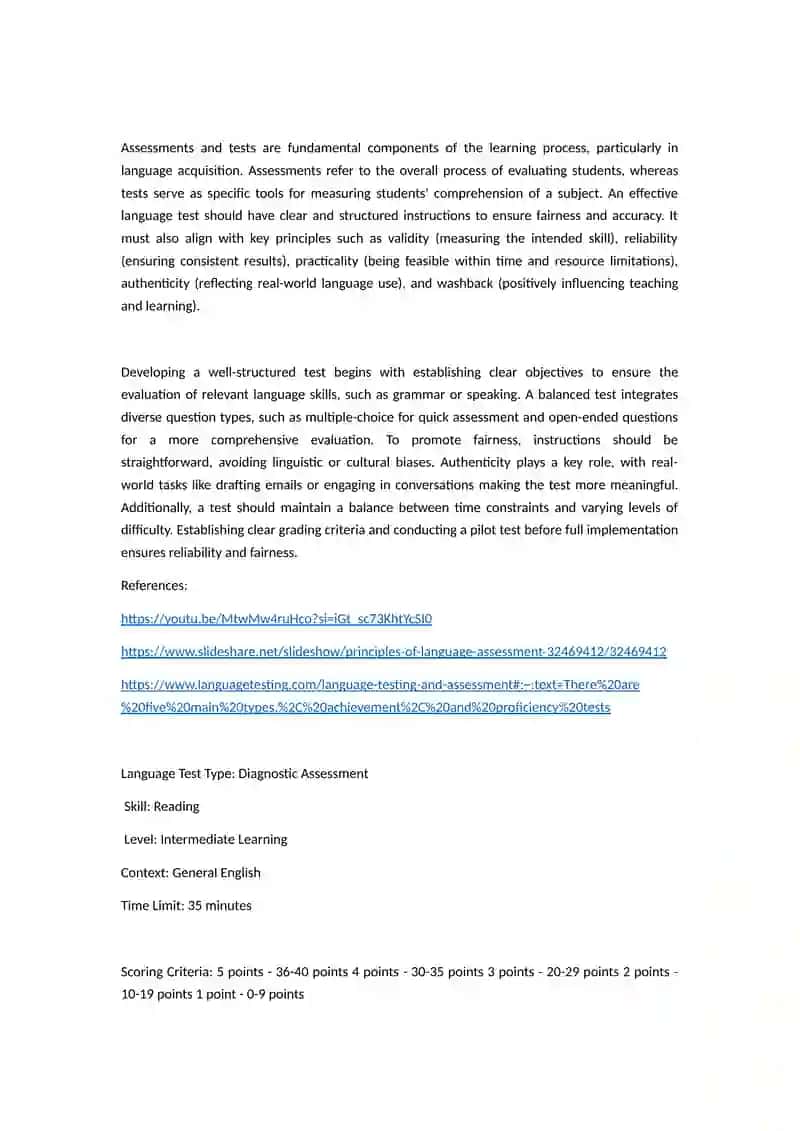 Principles of Language Assessment and Test Design 2