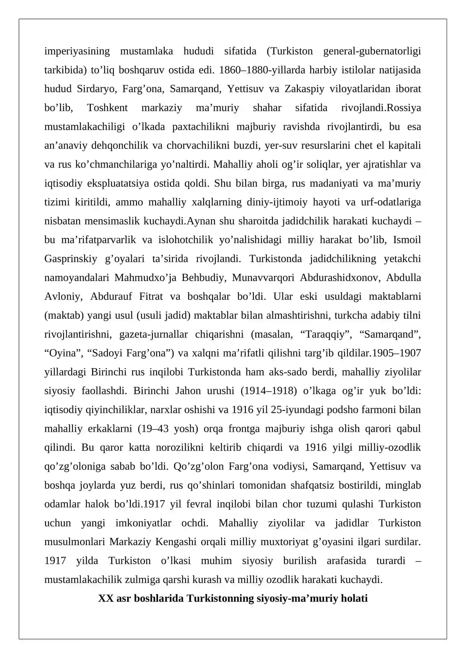 Turkiston XX asr boshlarida (1900-1917 yillar) 2