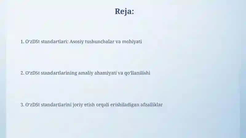 O‘zDSt standartlari va ularning amaliyotdagi ahamiyati 2