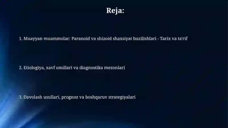 Maxsus muammolar. Paranoid va shizoid shaxs buzilishi 2