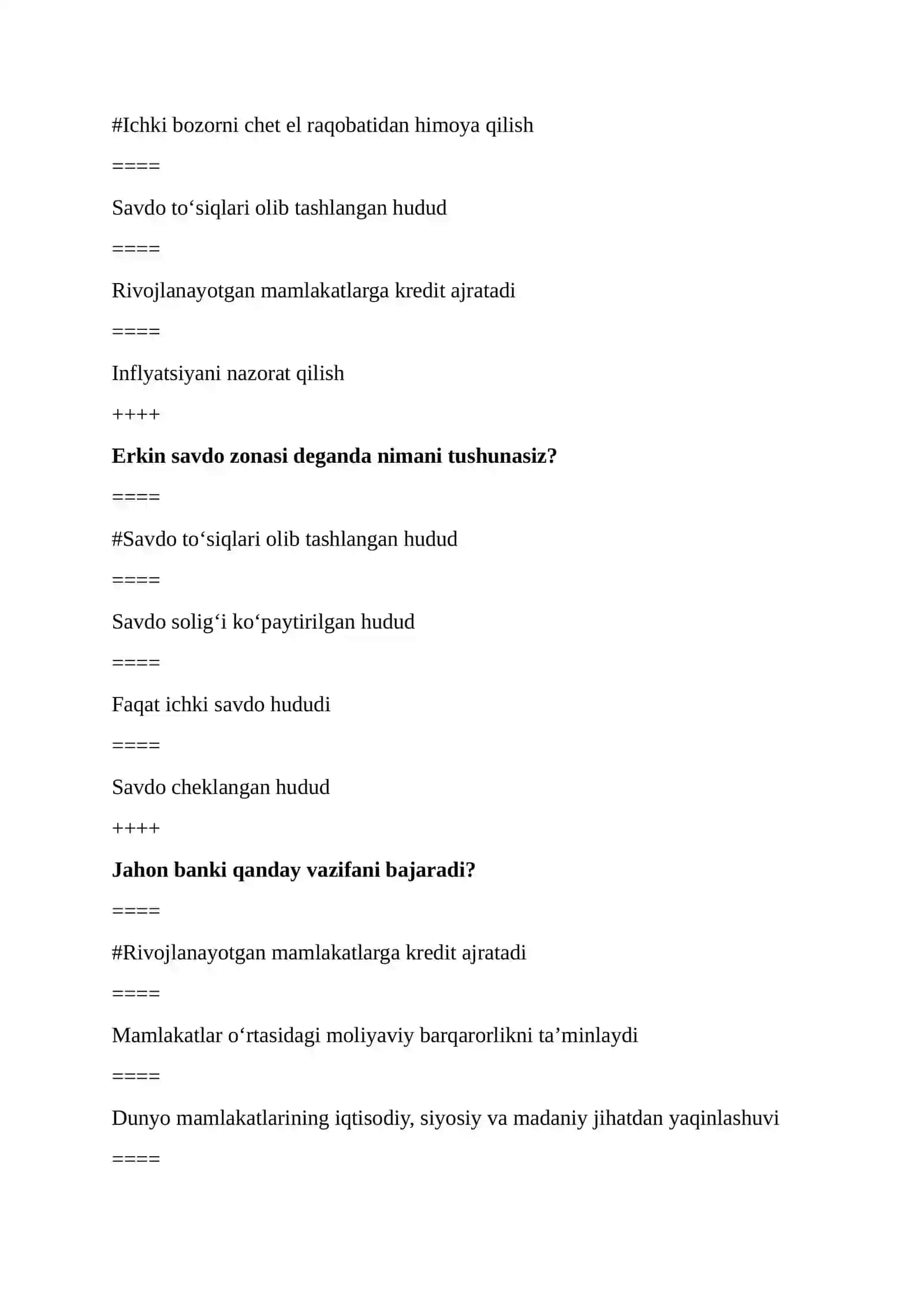 Jahon Iqtisodiyoti va Xalqaro Iqtisodiy Aloqalar – 1–100 Test Savollari 2