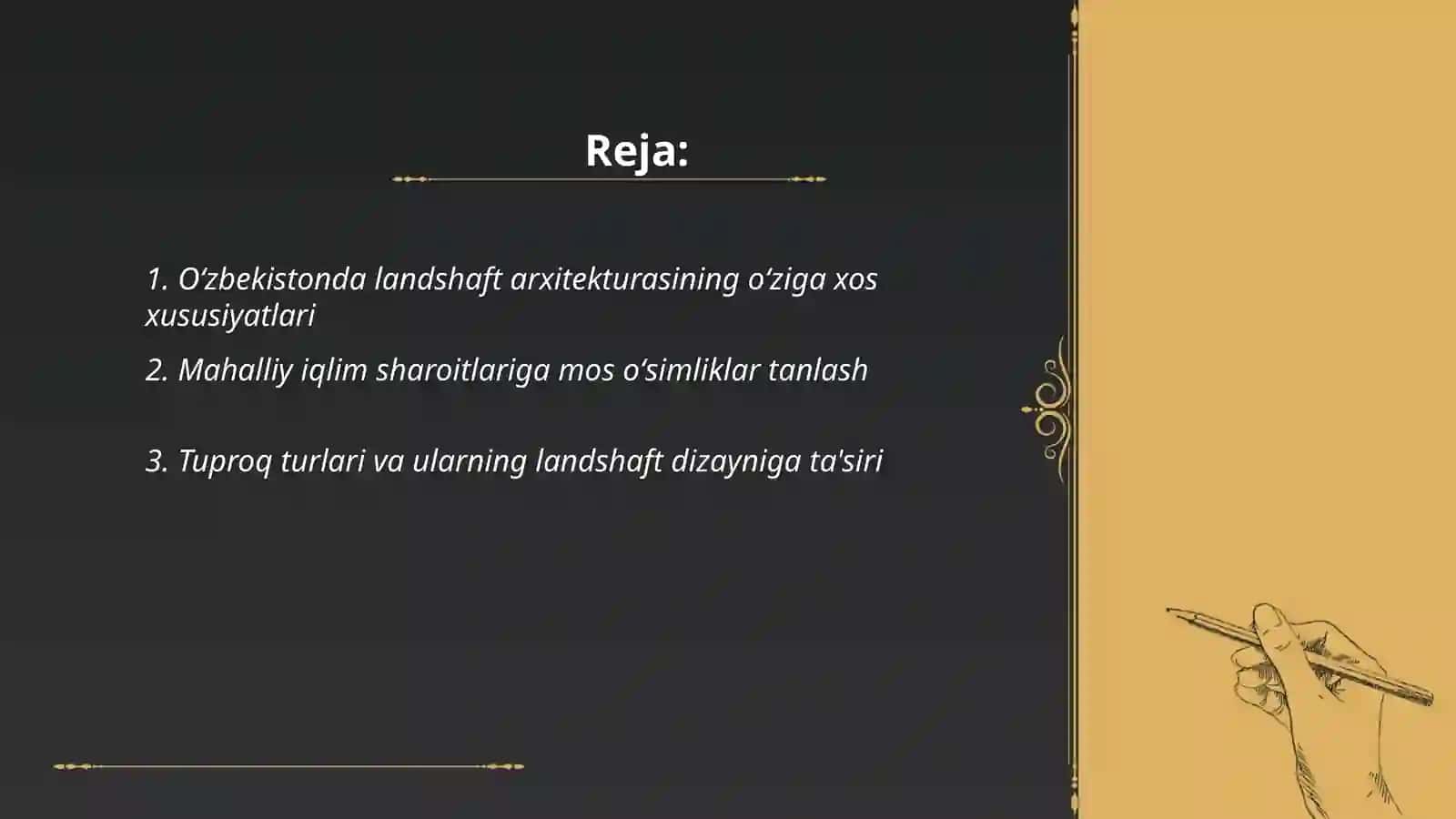 Oʻzbekiston sharoitida landshaft arxitekturasida qoʻllaniladigan va ularni tanlash tamoyillari 2