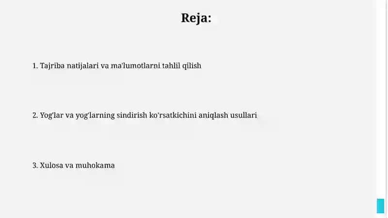 Yogʻ va moylarning nur sindirish koʻrsatkichini aniqlash 2