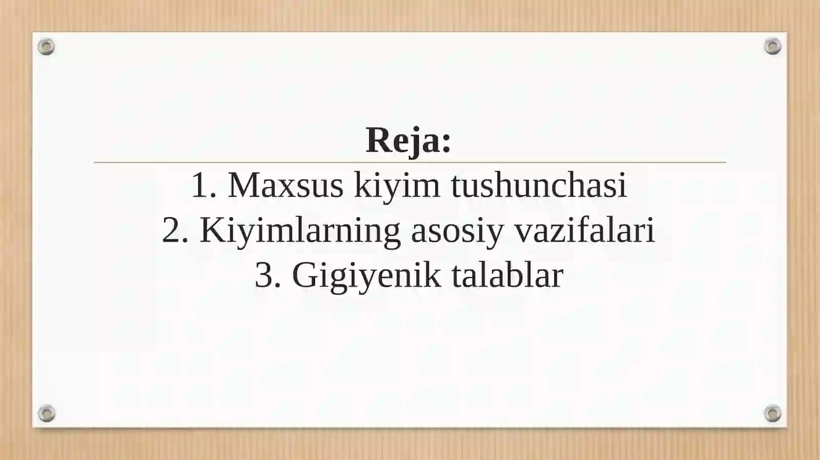 Personallar uchun tayyorlanadigan kiyimlar. Ularni tayyorlaydigan materiallarga quyilgan talablar 2