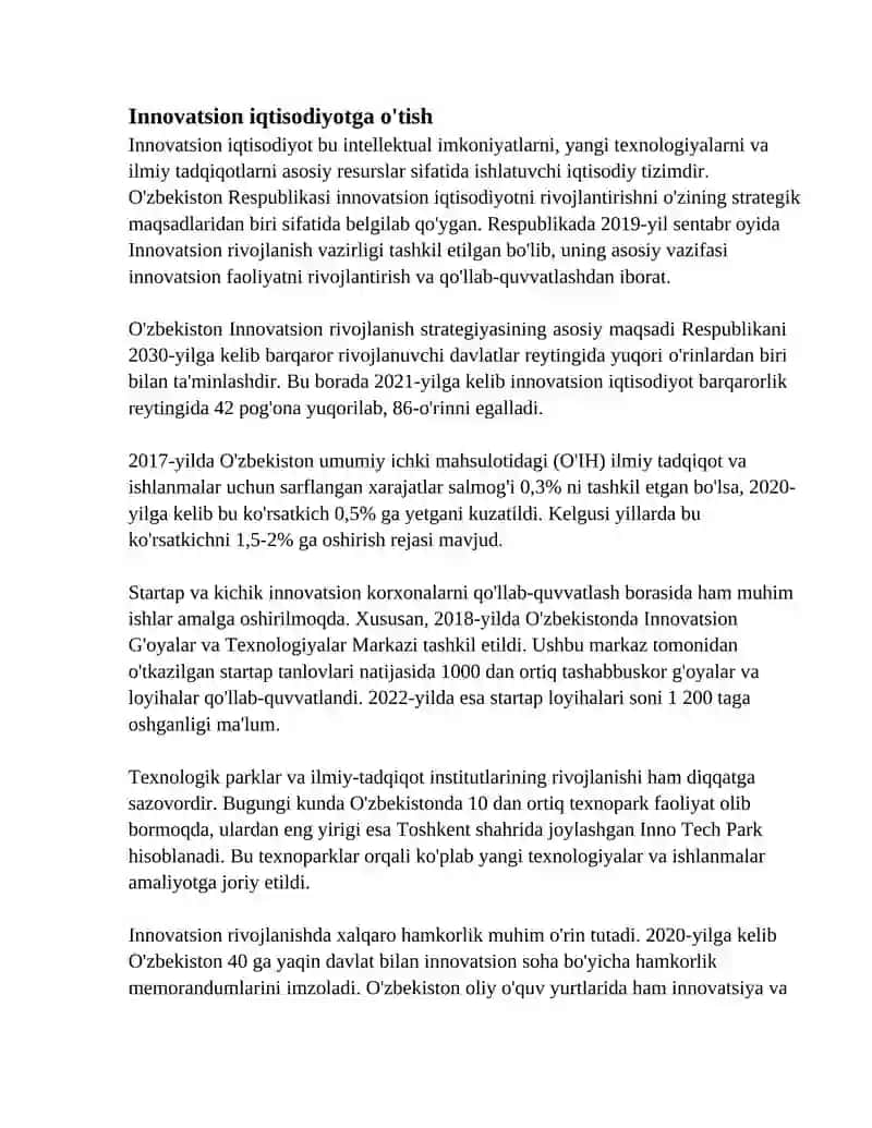 Innovatsion siyosat va texnologiyalar 2
