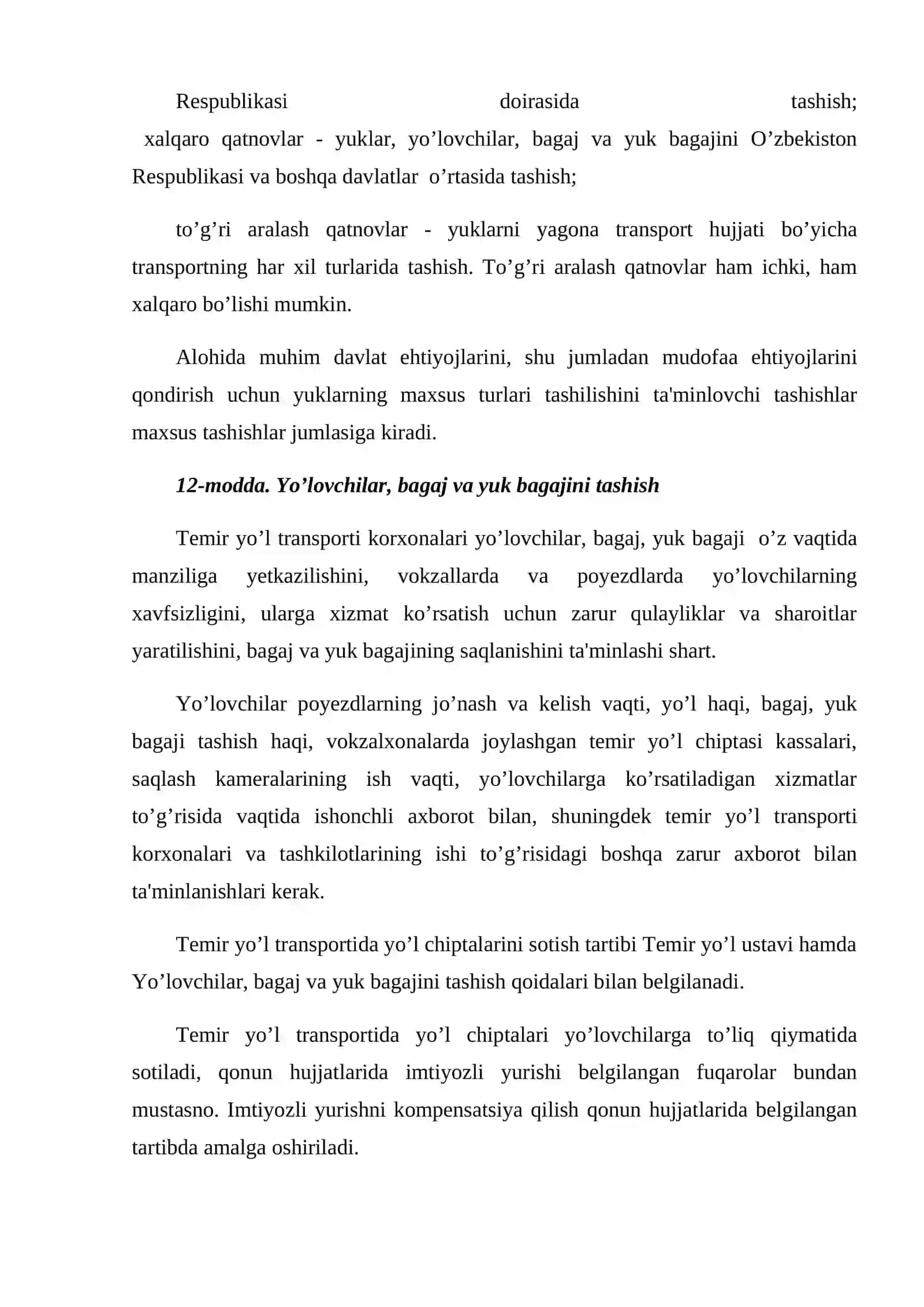 Temir yo‘l transportida yo‘lovchilar tashishni tartibga soluvchi me’yoriy hujjatlar 2