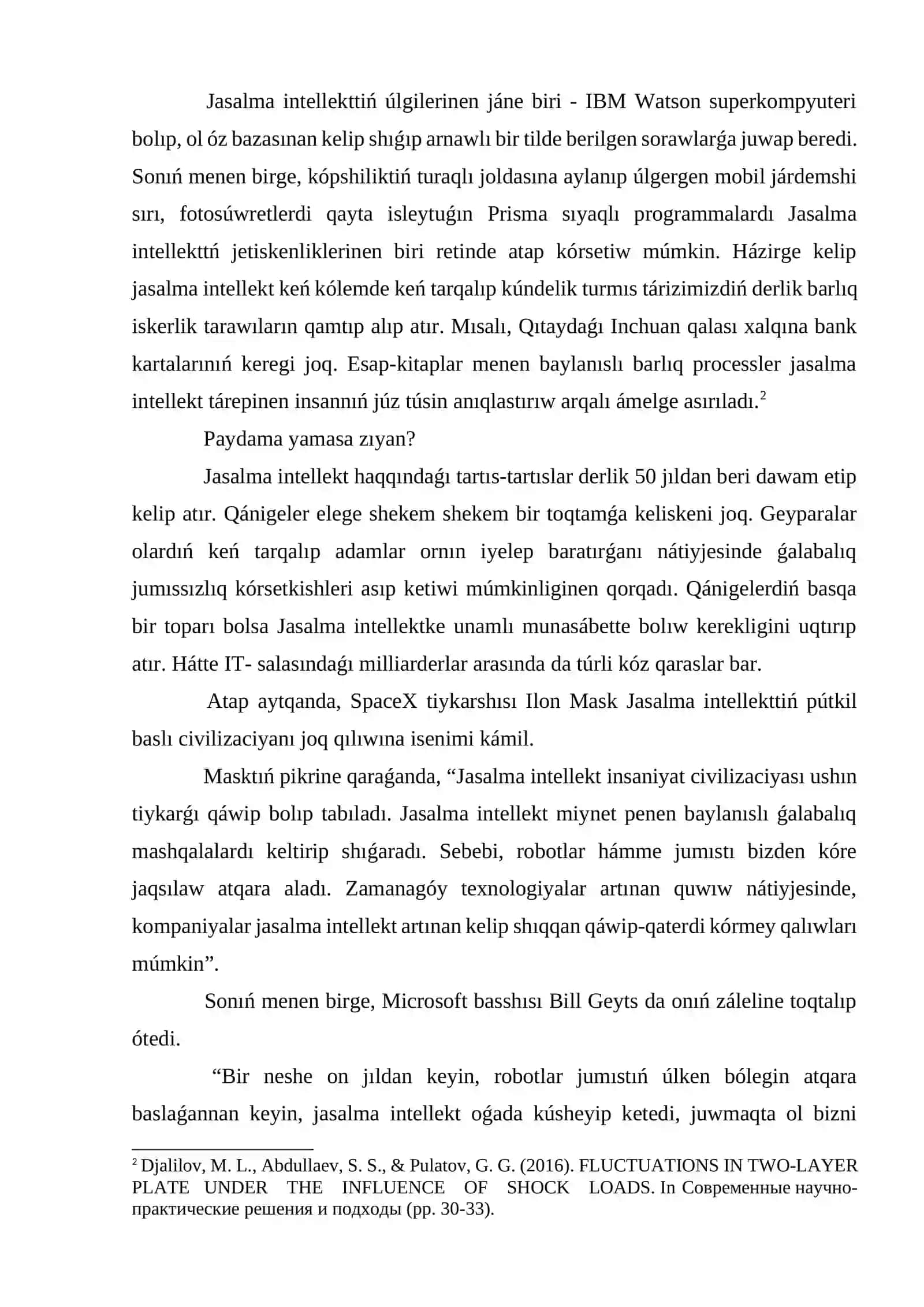 JASALMA INTELLEKT HÁM ONÍŃ INSANIYAT ISKERLIGINDE TUTQAN ORNÍ 2