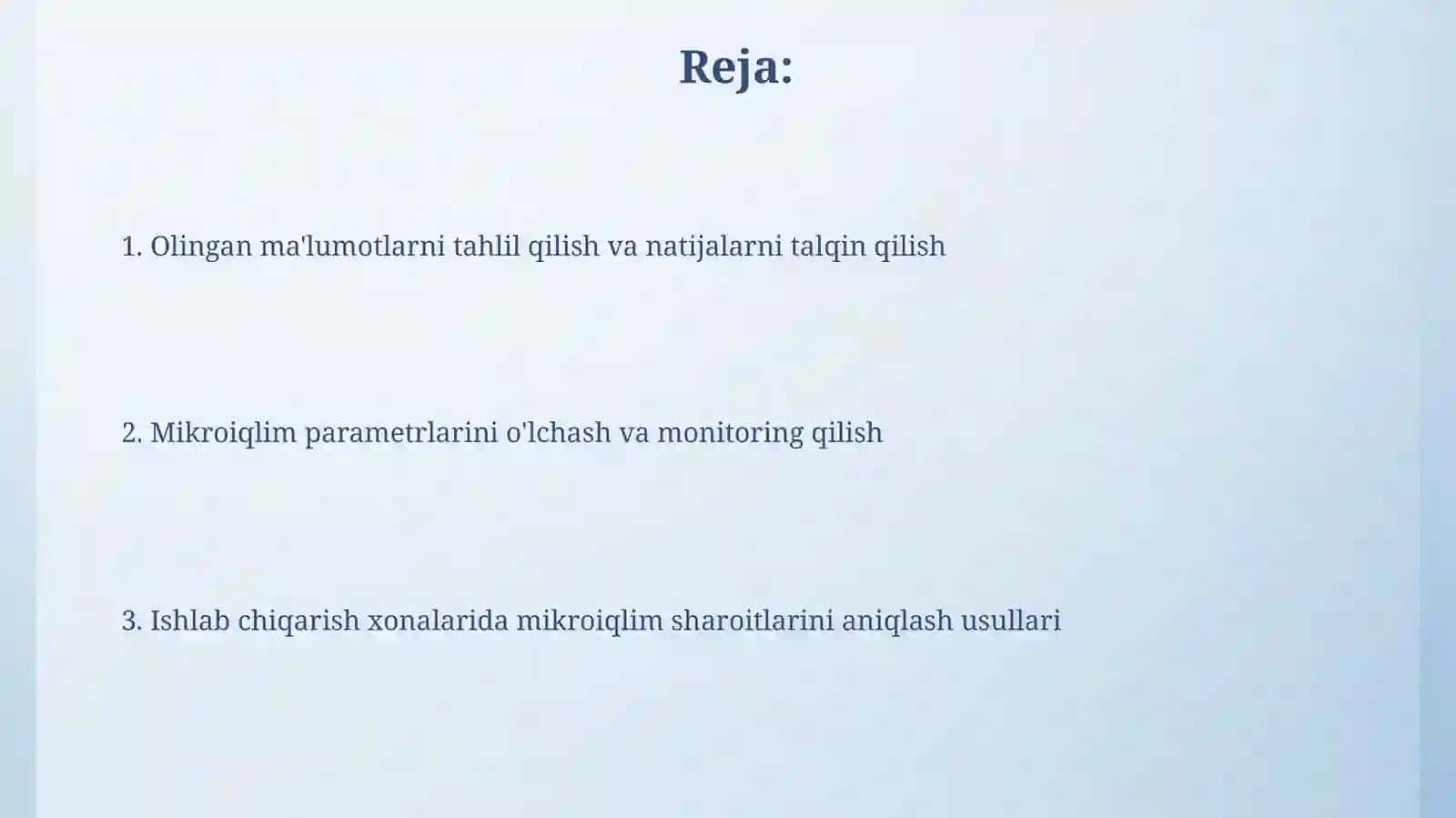 Ishlab chiqarish xonalarida mikroiqlim sharoitlarini aniqlash 2