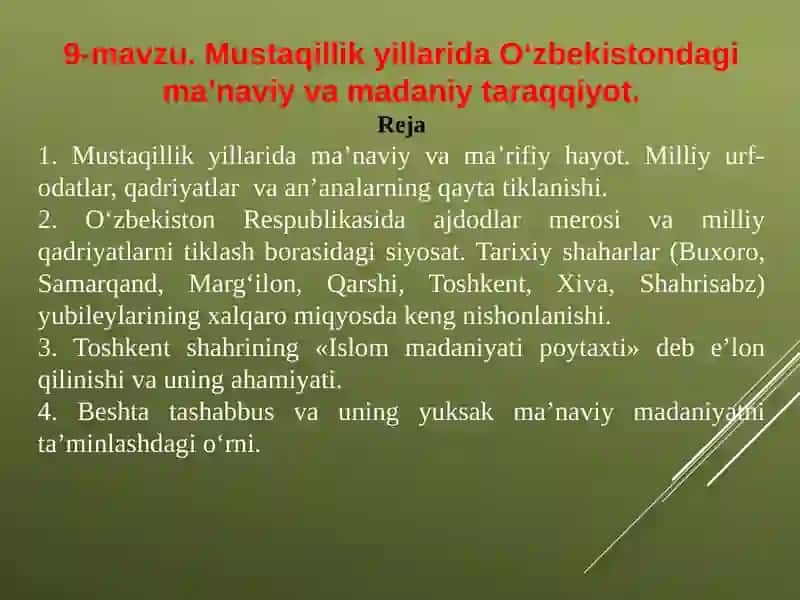 O`zbekistonning eng yaxshi tarixi 2