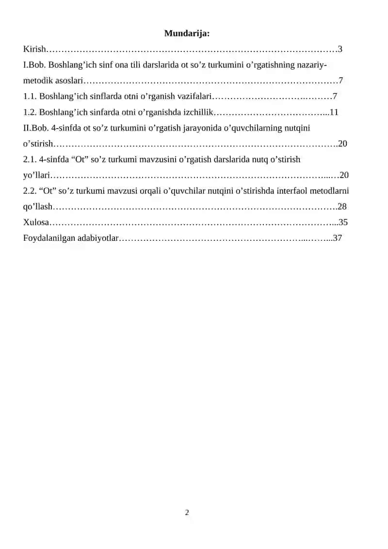 "4-sinfda ot so’z turkumini o’rgatish jarayonida o’quvchilarning nutqini o’stirish" 2