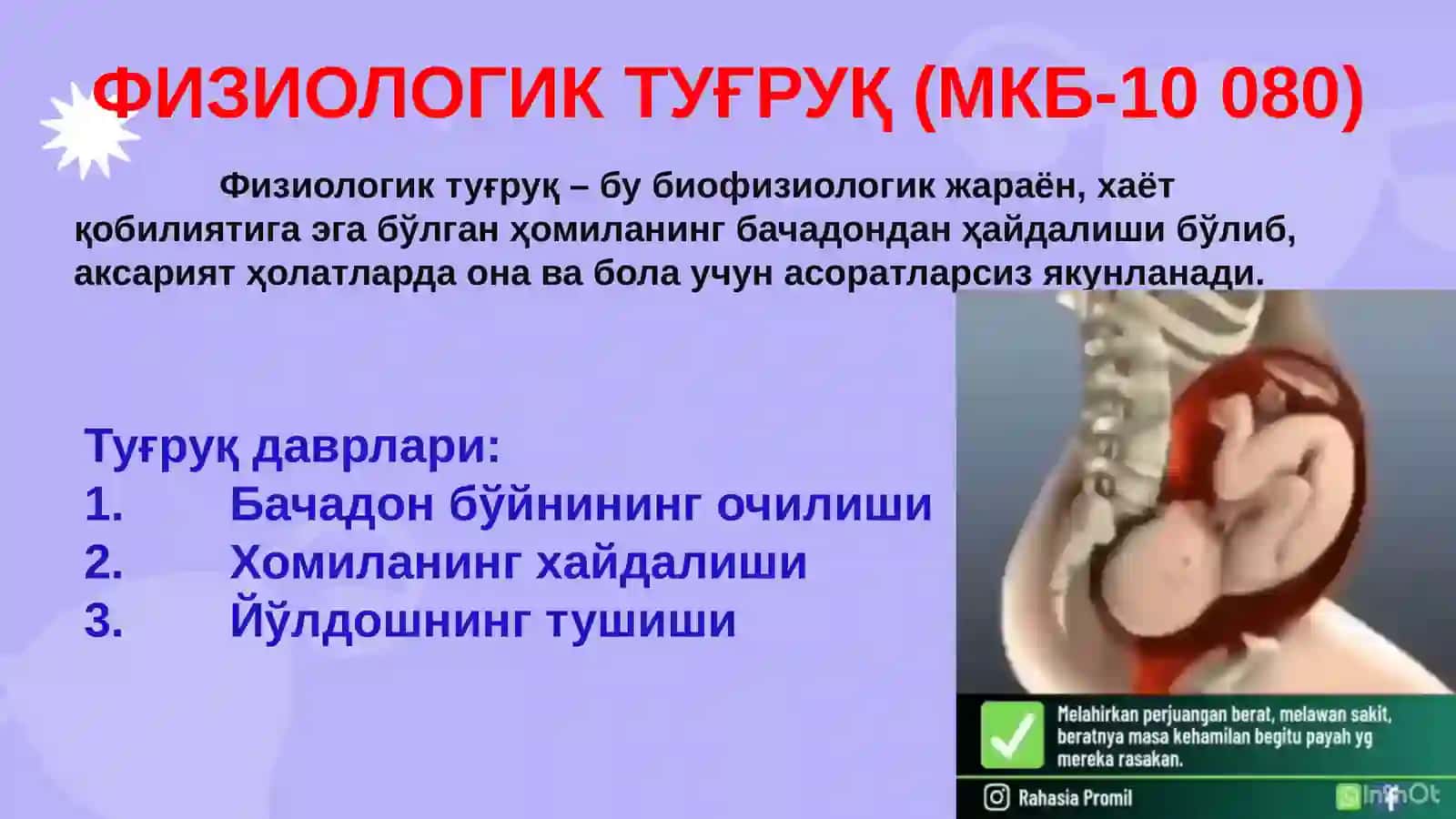НОРМАЛ ТУҒРУҚ (ҲОМИЛА ЭНСА БИЛАН КЕЛИШИДА ЎЗ-ЎЗИДАН СОДИР БЎЛУВЧИ БИР ҲОМИЛАЛИК ТУҒРУҚНИ ОЛИБ БОРИШ) 2