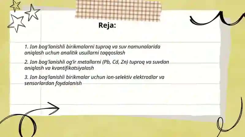Ion bog'lanishli birikmalarni tuproq va suvning ifloslanishida aniqlash 2