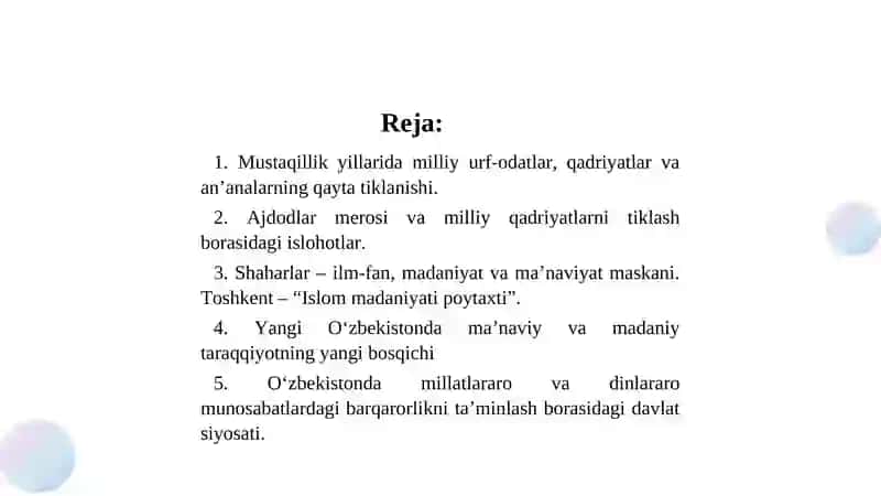 Mustaqillik yillarida O‘zbekistondagi maʼnaviy va madaniy taraqqiyot 2