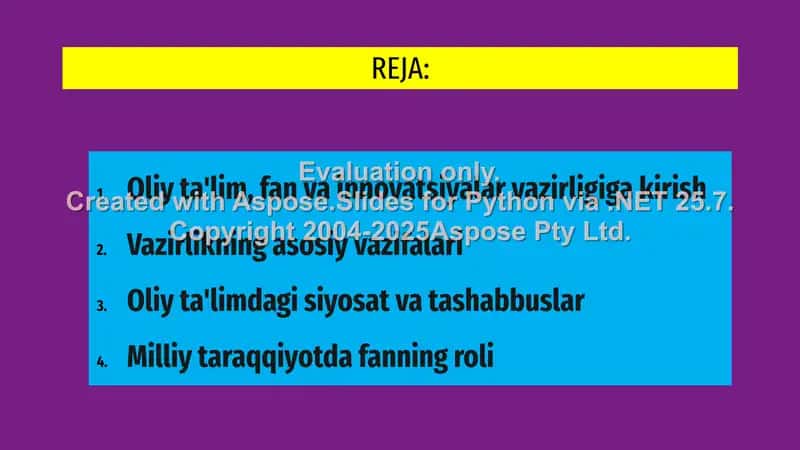 Oliy ta'lim, fan va innovatsiyalar vazirligi taqdimoti 2