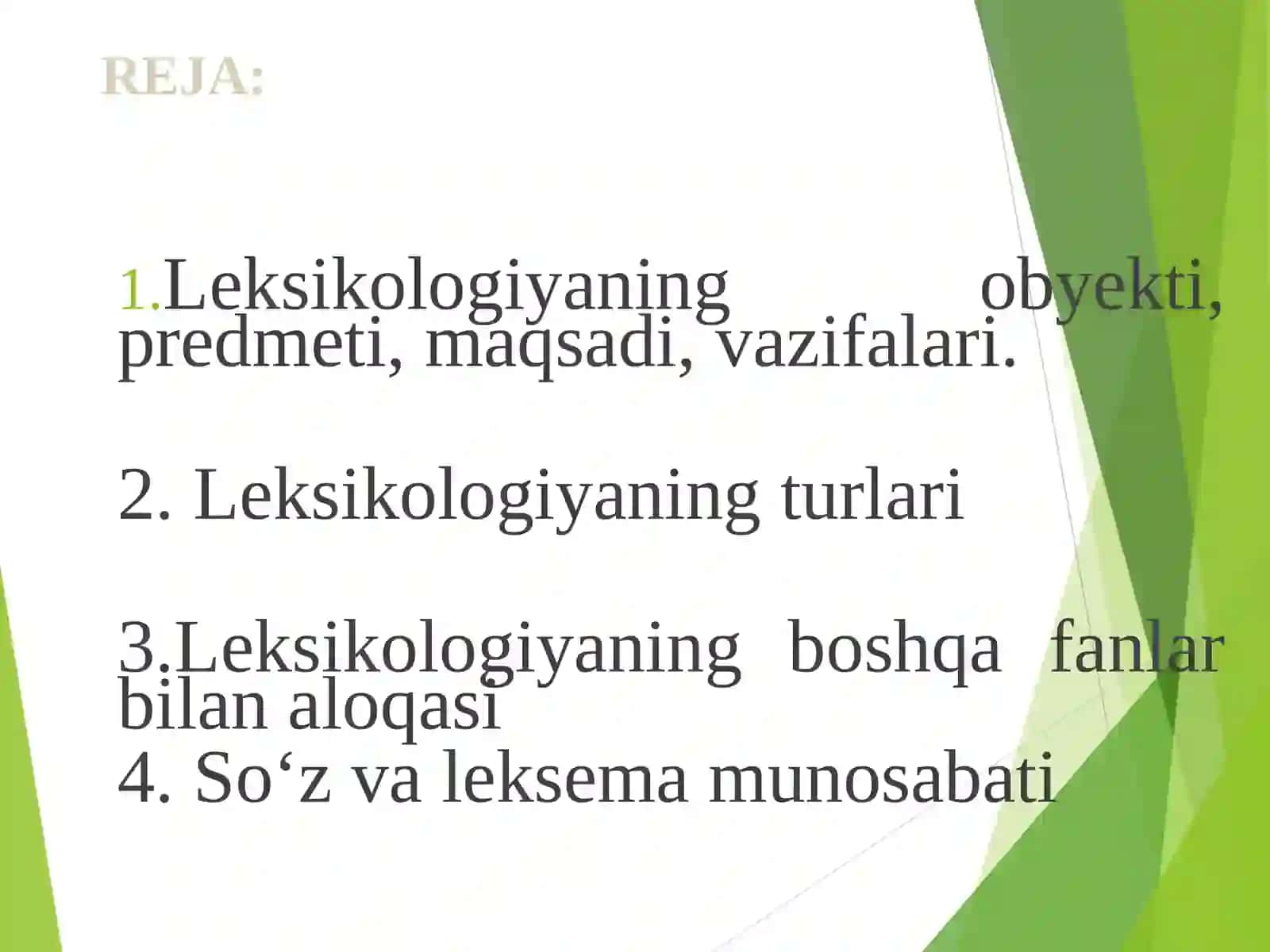 Hozirgi o‘zbek adabiy tilining leksik sathi va leksikologiyasi 2