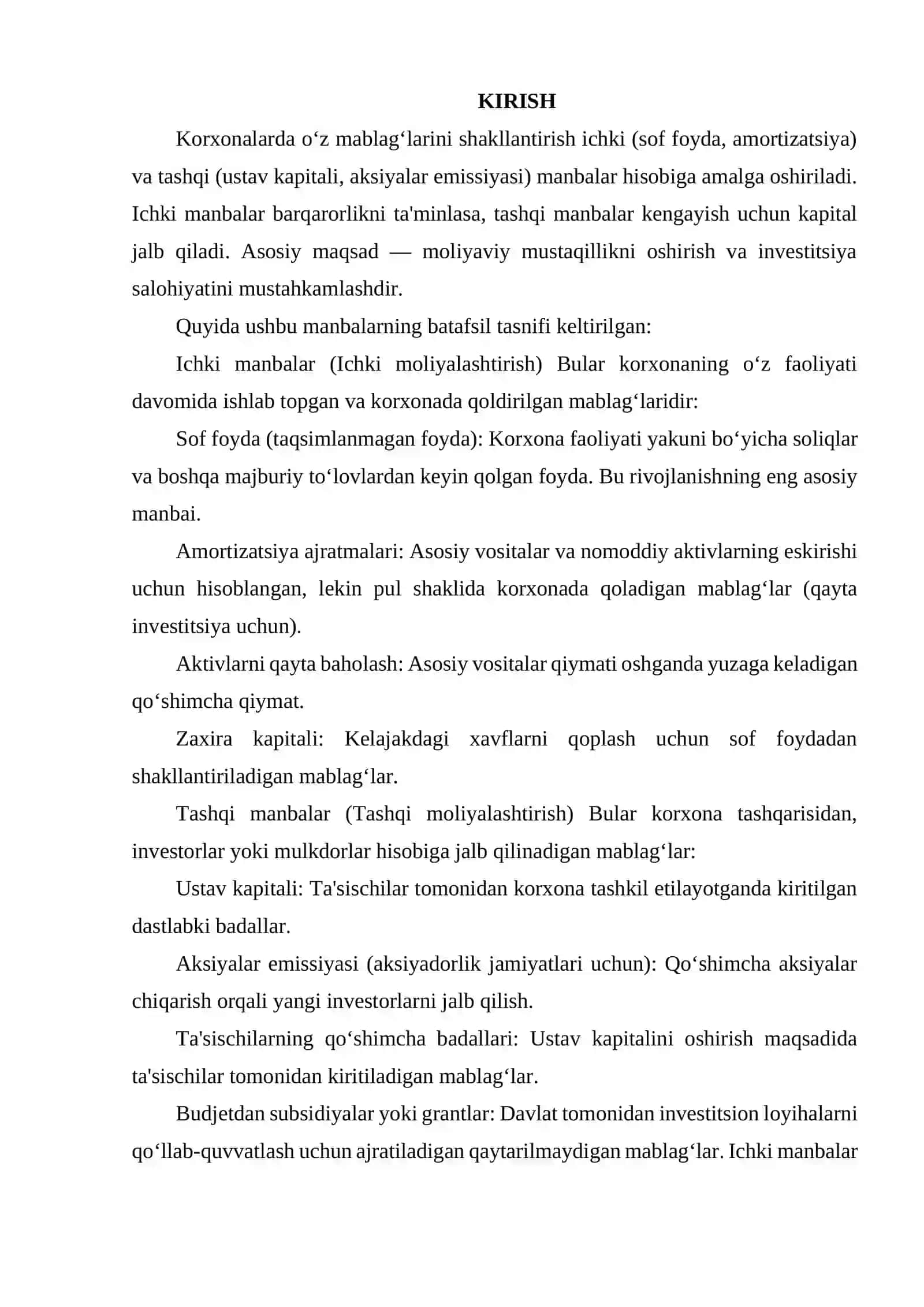 KORXONALARDA O‘Z MABLAG‘LARINI SHAKLLANTIRISHNING ICHKI VA TASHQI MANBALARI. 2