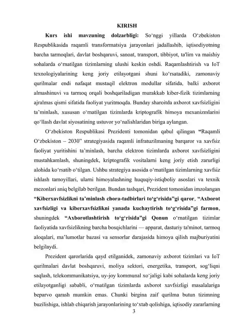OʻRNATILGAN TIZIMLARDA XAVFSIZLIK MASALALARI VA KRIPTOGRAFIYA 2