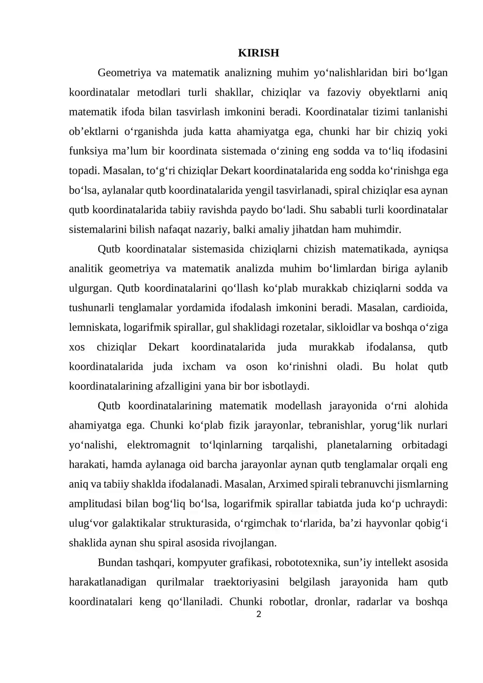Qutb koordinatalar sistemasida berilgan chiziqlarni chizish 2