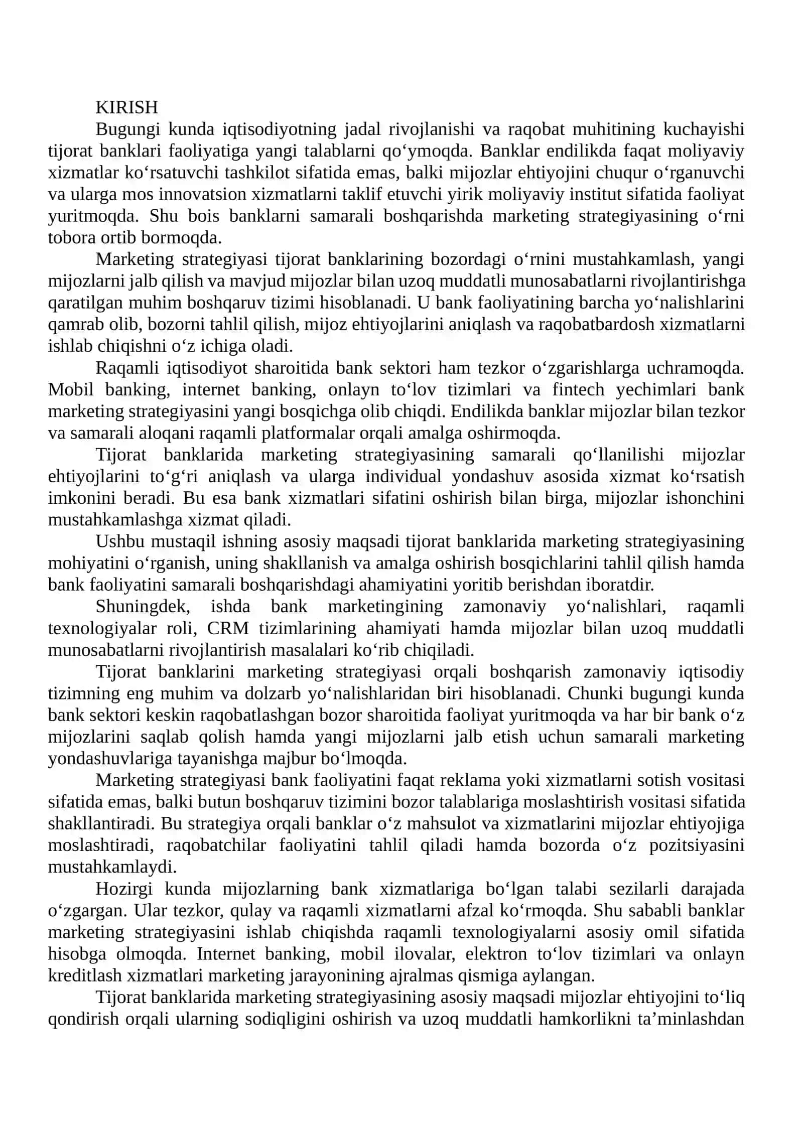 Tijorat banklarini marketing strategiyasi orqali boshqarish 2
