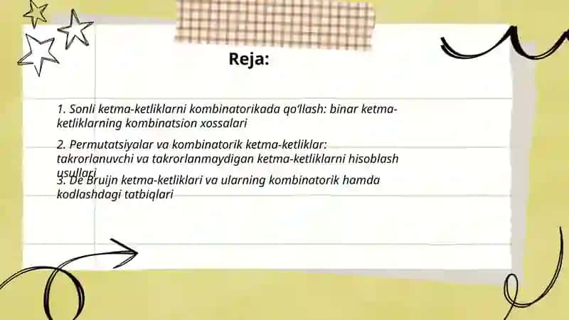 Sonli ketma - ketliklarni kombinatorika, ehtimollar nazariyasidagi tatbiqlari 2