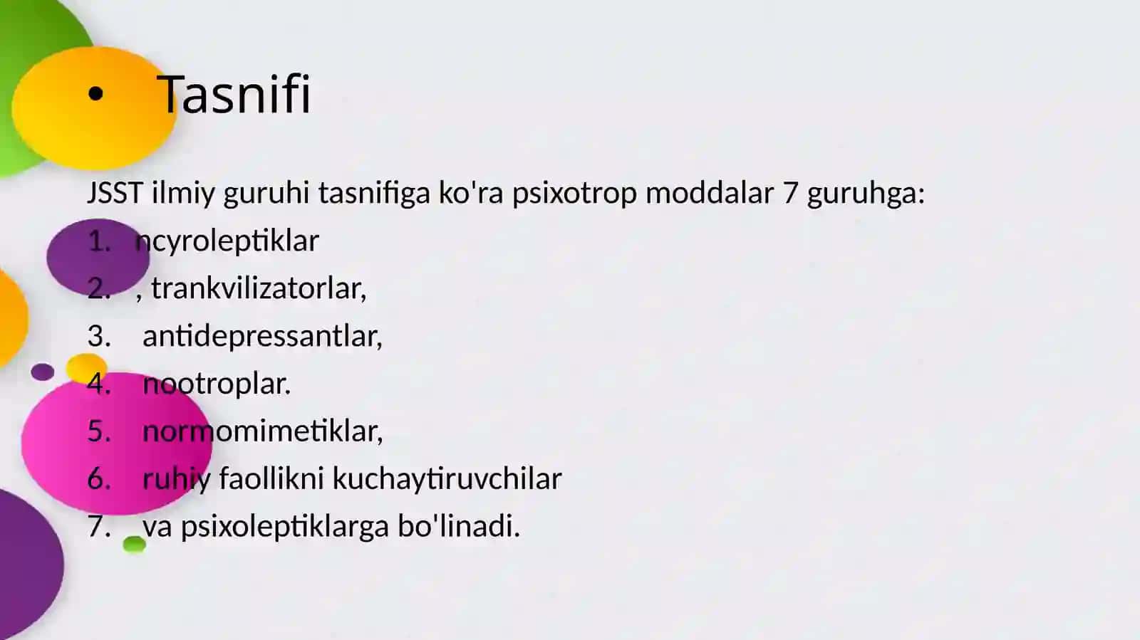 Psixotrop dori vositalarining klinik va farmakologik tavsifi 2