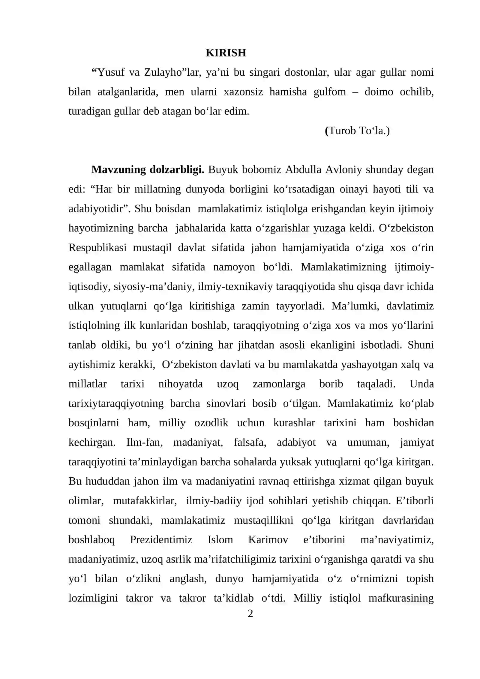 DURBEKNING YUSUF VA ZULAYHO DOSTONIDA ZULAYXO OBRAZI 2
