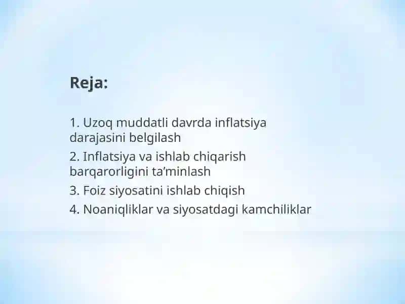 Iqtisodiy barqarorlik siyosati. Foiz siyosatini ishlab chiqish 2