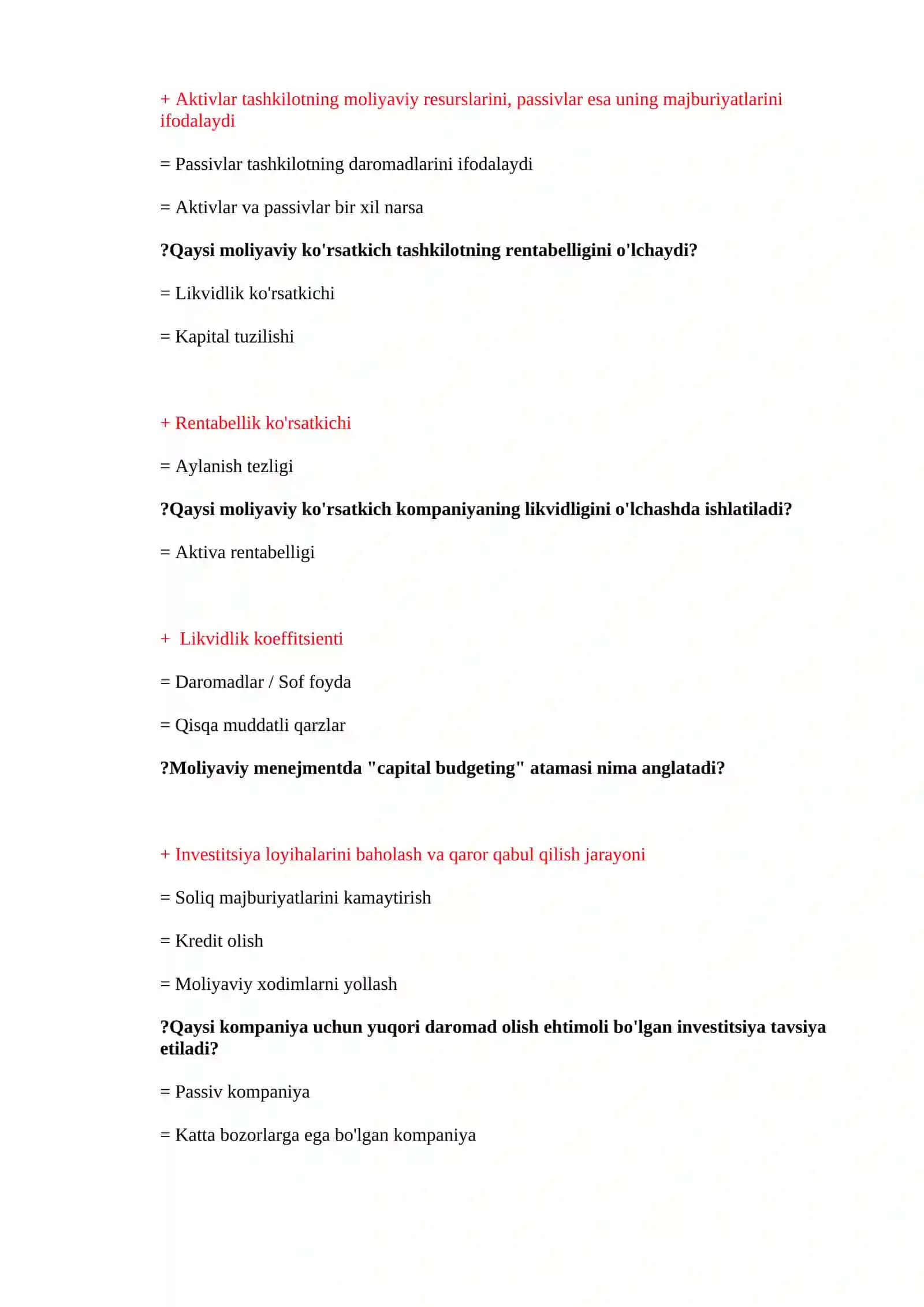 Moliyaviy menejmentning asosiy maqsadi nima? 2
