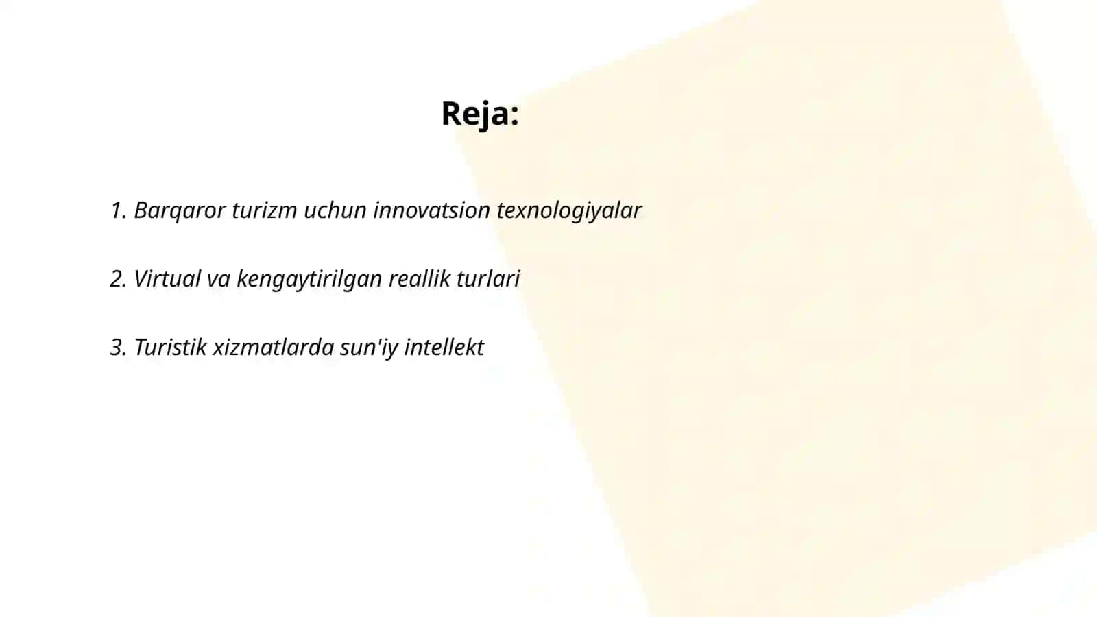 Turizimga oid inovatsion loyihalarni tahlil qilish 2