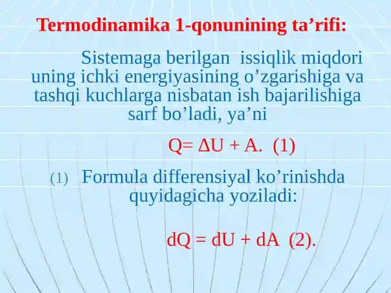 Termodinamika qonunlari va ularning tadbiqini o'rganish 2