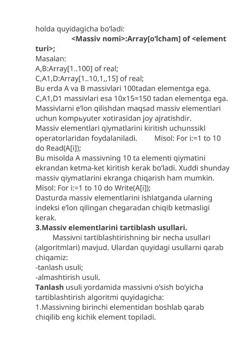 Massivlar va ular ustida ish yuritish 2
