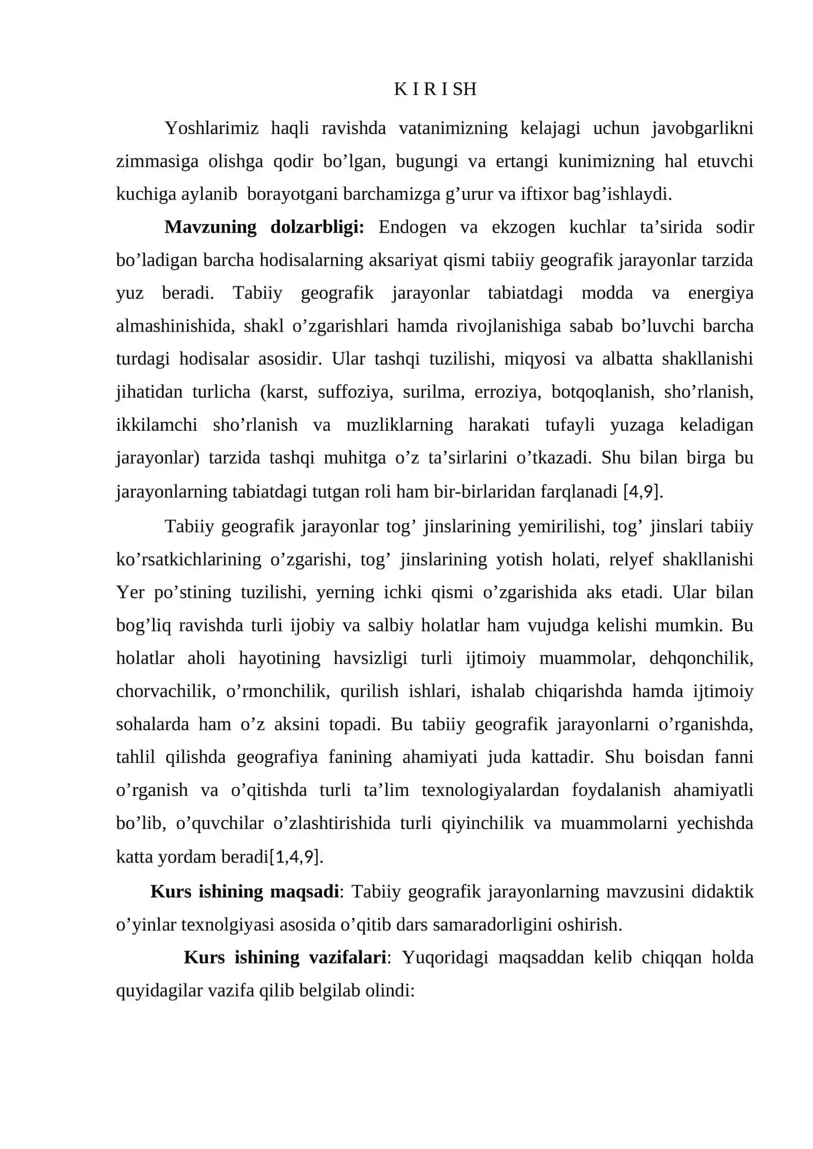 Tabiiy geografik jarayonlar kurs ishi 2