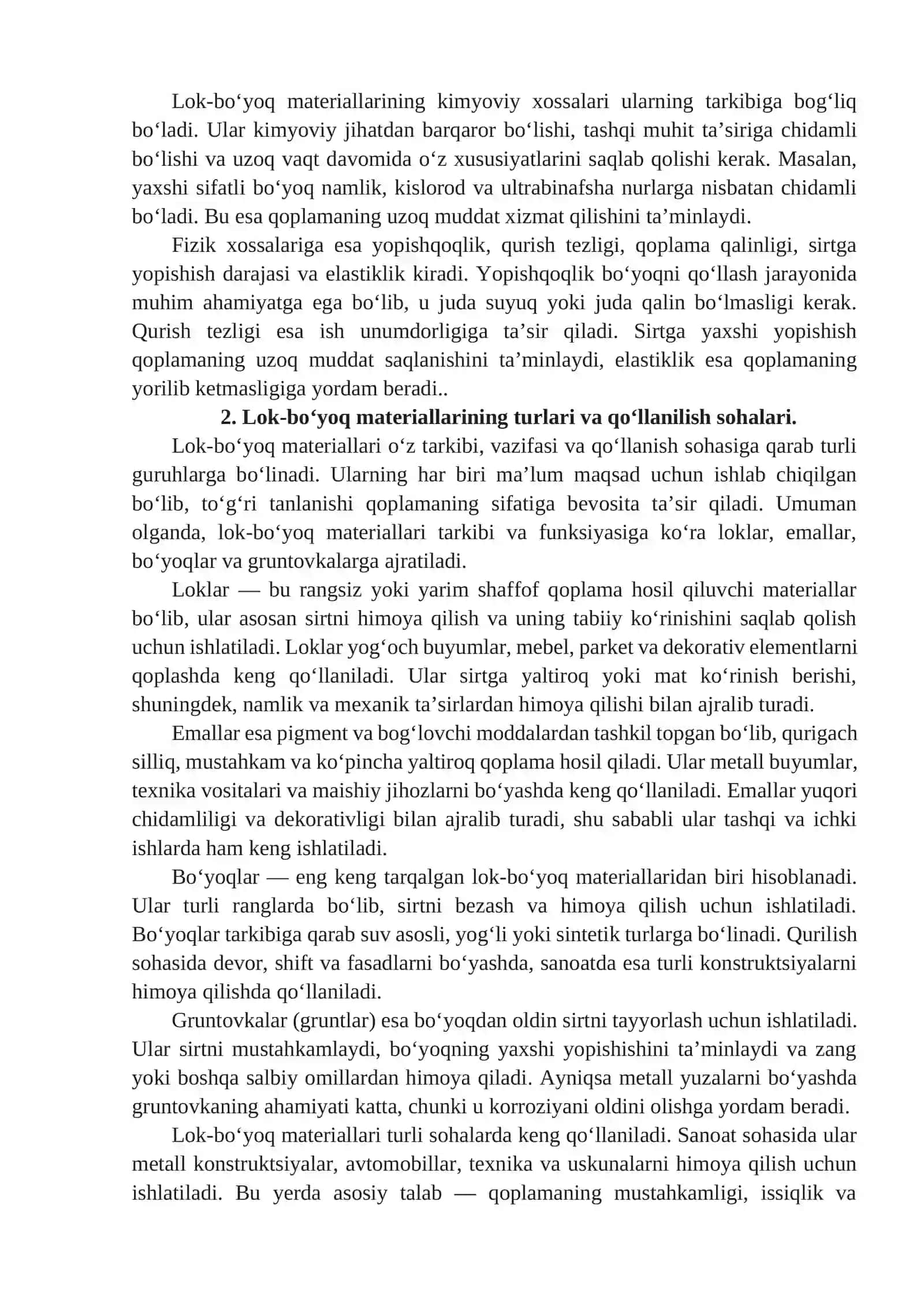 LOK-BO'YOQ MATERIALLARI XAQIDA UMUMIY MALUMOTLAR 2