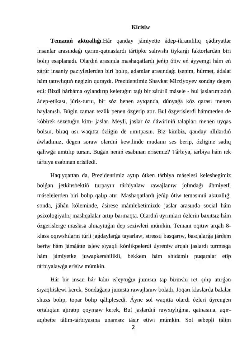 KURS JUMISI MASHAQATLARDI JEŃIP ÓTIW 2