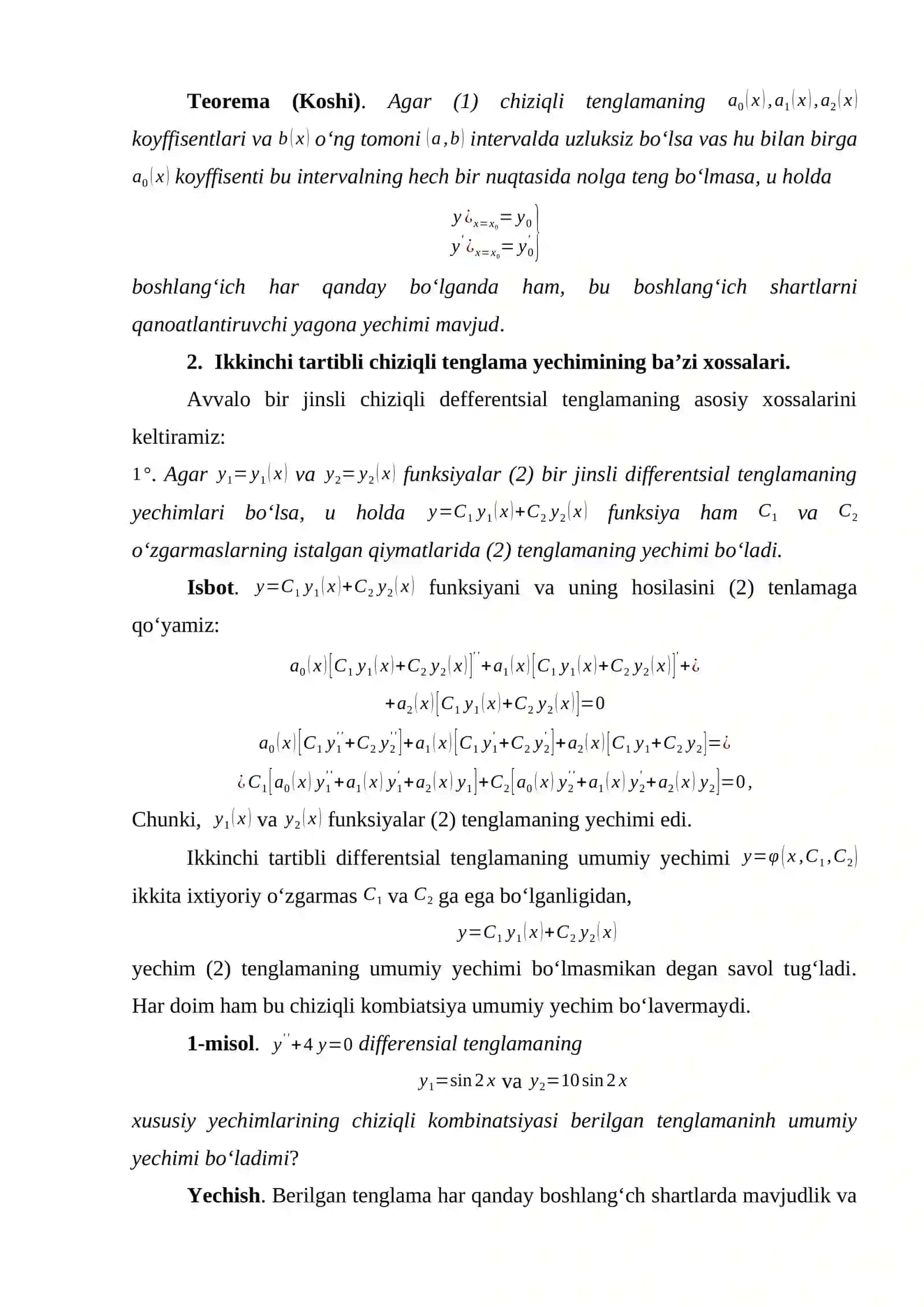 Ikkinchi tartibli differensial tenglamalar 2