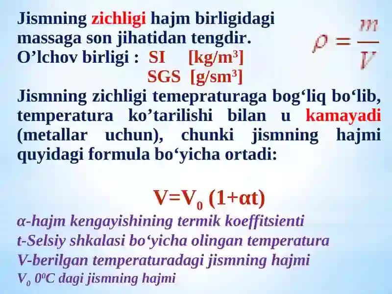 Organizm turli muhitlari zichliklari. To’g’ri geometrik shaklga ega bo’lgan jismlarning zichligini aniqlash. 2