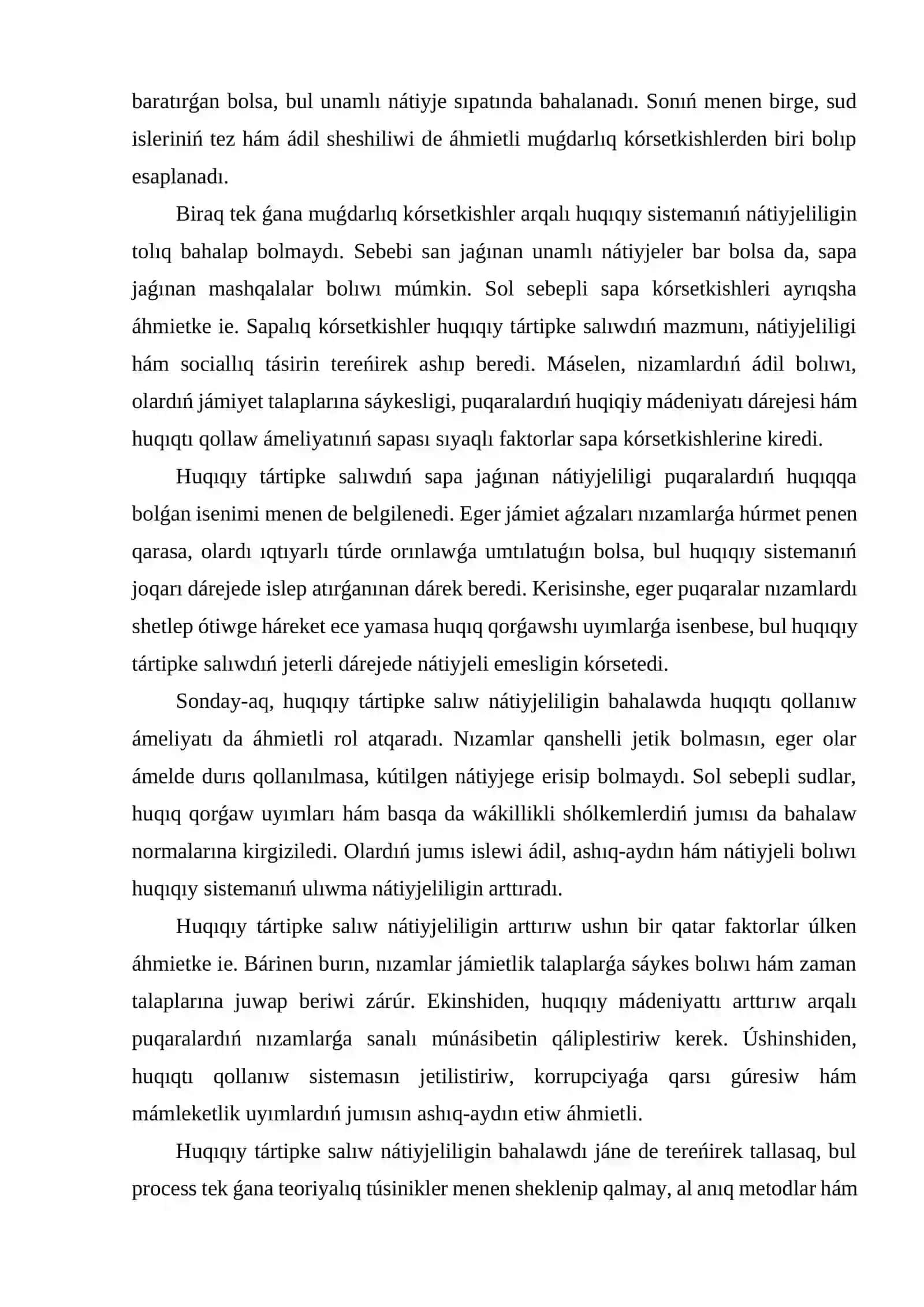 Huqıqıy tártipke salıw nátiyjeliligin bahalaw kriteriyaları: muǵdar hám sapa kórsetkishleri 2
