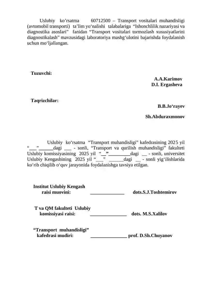 Transport vositalari tormozlash xususiyatlarini diagnostikalash 2