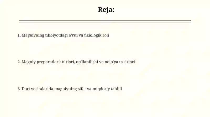 Mg+2 kationini tibbiyotda qo'llanishi va dori vositalari tarkibida sifat hamda miqdorini aniqlash 2