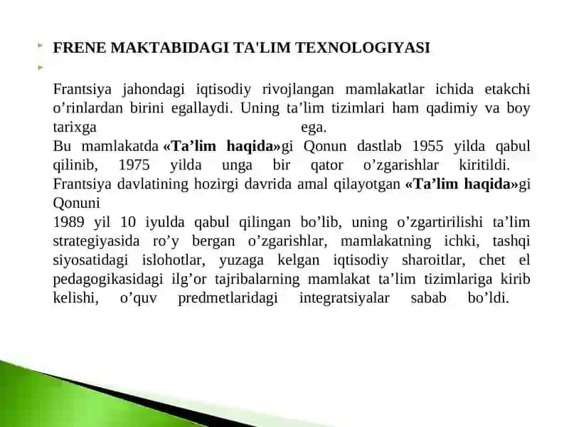 FRENE MAKTABIDAGI TA'LIM TEXNOLOGIYASI 2