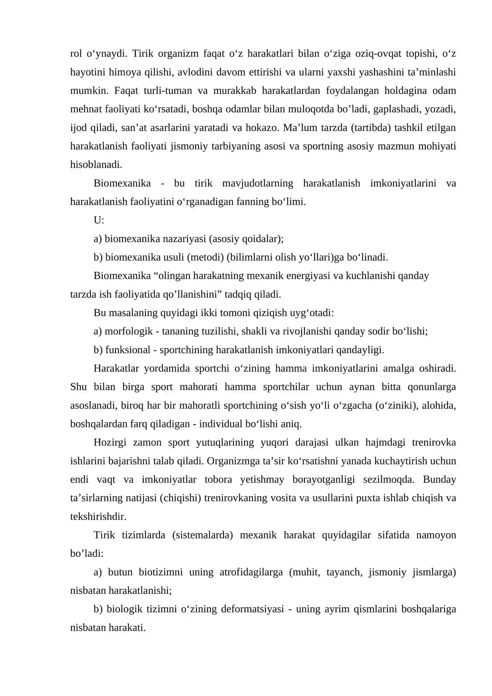 Sport biomexanikasi fanining obyekti, predmeti, maqsadi va vazifalari 2
