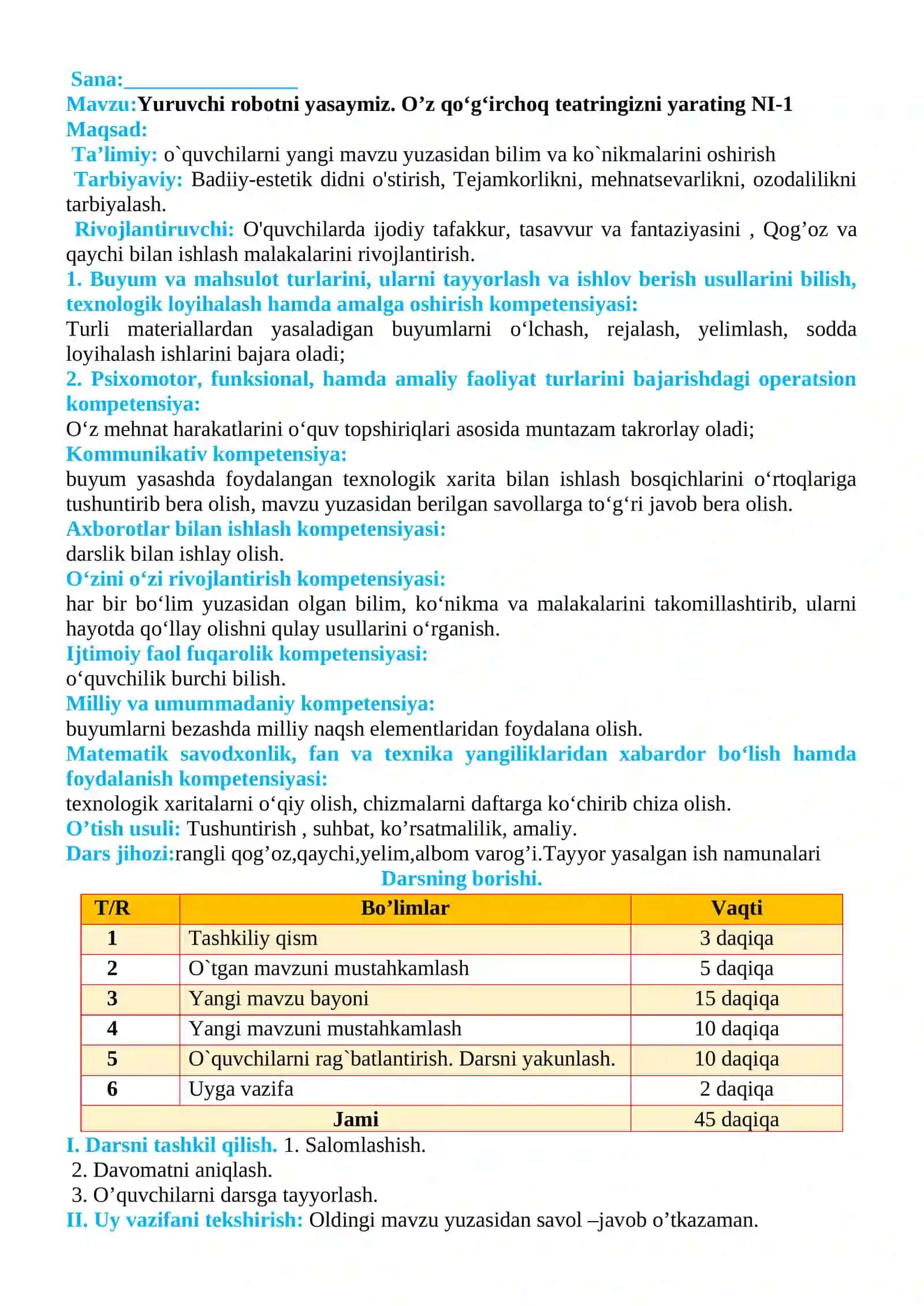 4-sinf Texnologiya Yuruvchi robotni yasaymiz. O'z qo'g'irchoq teatringizni yarating dars ishlanmasi 2
