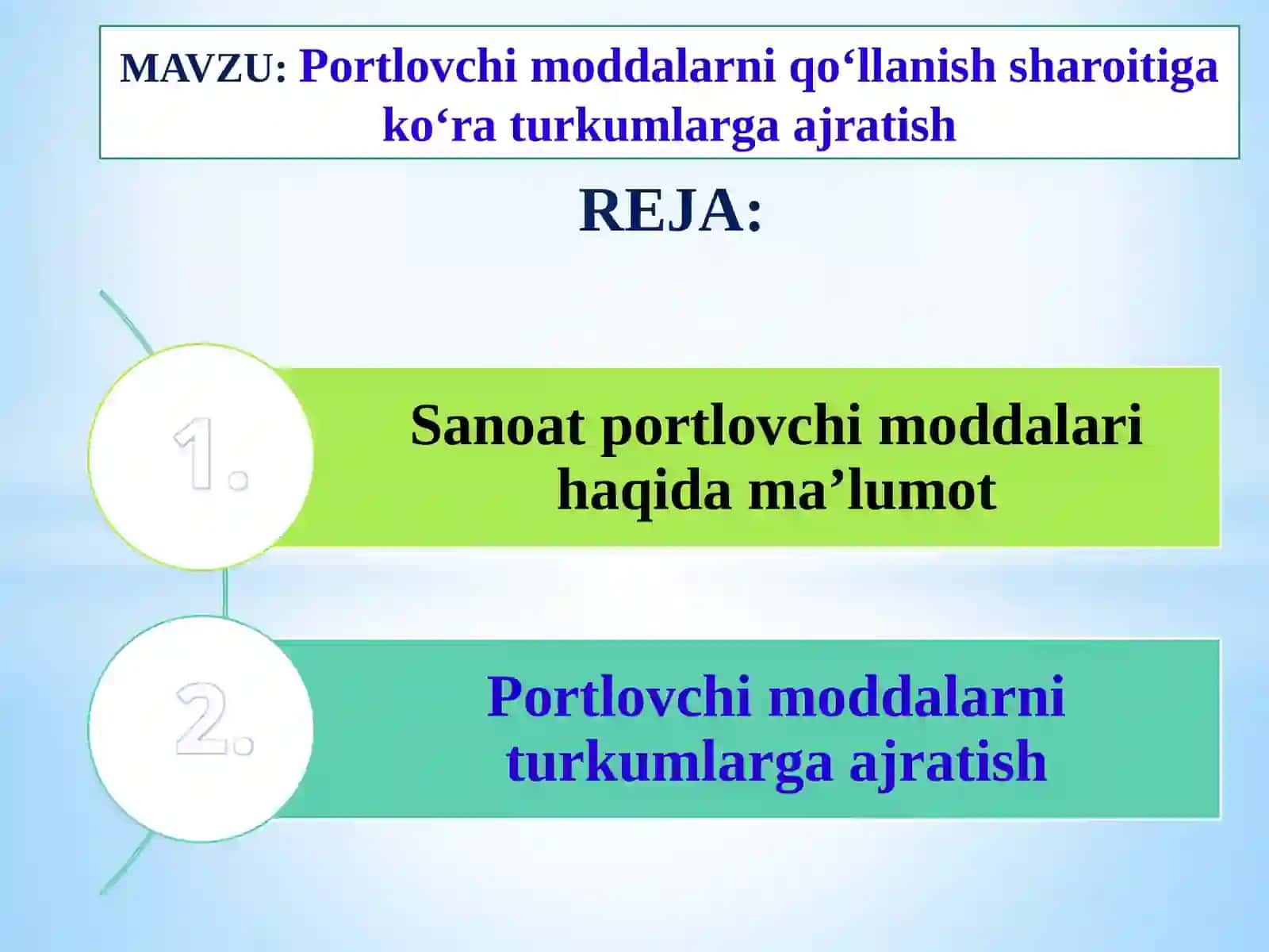"Portlovchi moddalarni qo‘llanish sharoitiga ko‘ra turkumlarga ajratish" 2