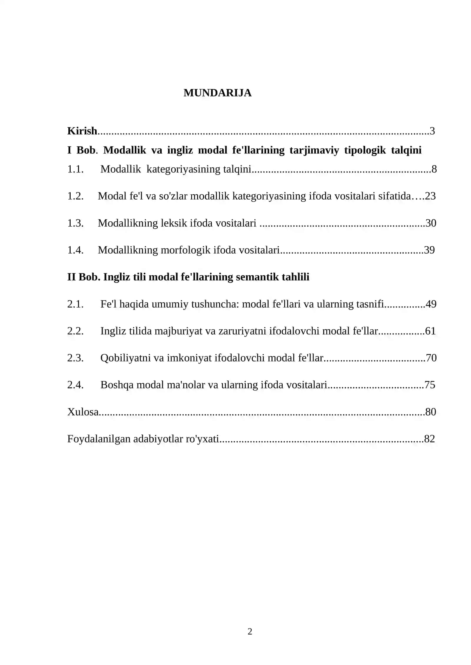 Modallik va ingliz modal fe'llarining tarjimaviy tipologik talqini. Ingliz tili modal fe'llarining semantik tahlili 2