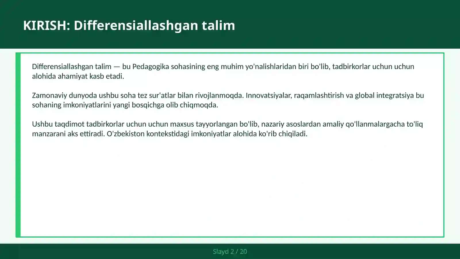 Differensiallashgan talim 2