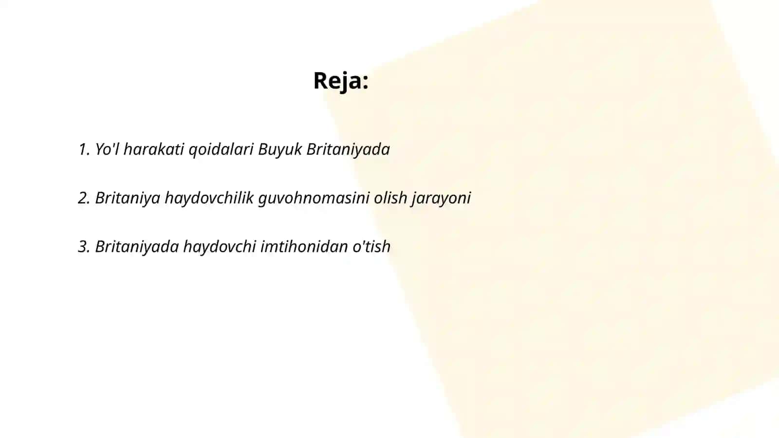 Buyuk Britaniyada yo'l harakati qoidalari 2
