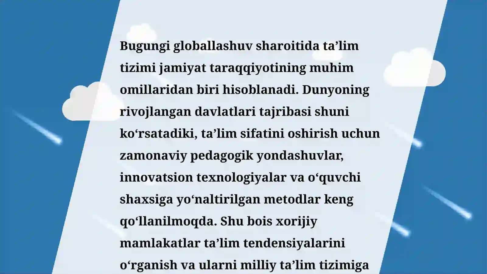 Xorijiy mamlakatlar ta'lim tendensiyalaridan zamonaviy yondashuvlar asosidan foydalanish 2